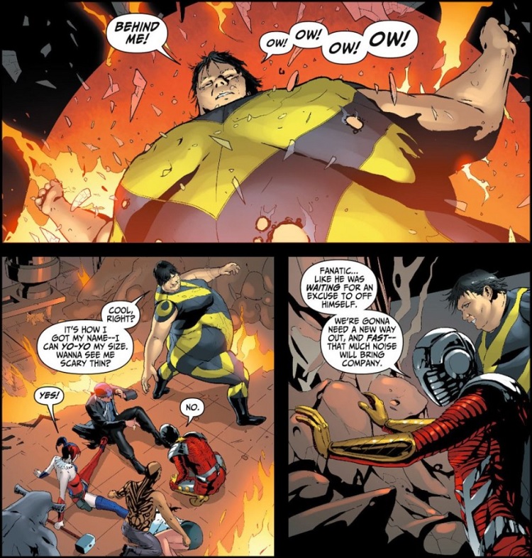 Reprodução de quadrinhos. Ioiô aparece inflado. Há outros personagens sentados próximos a ele.