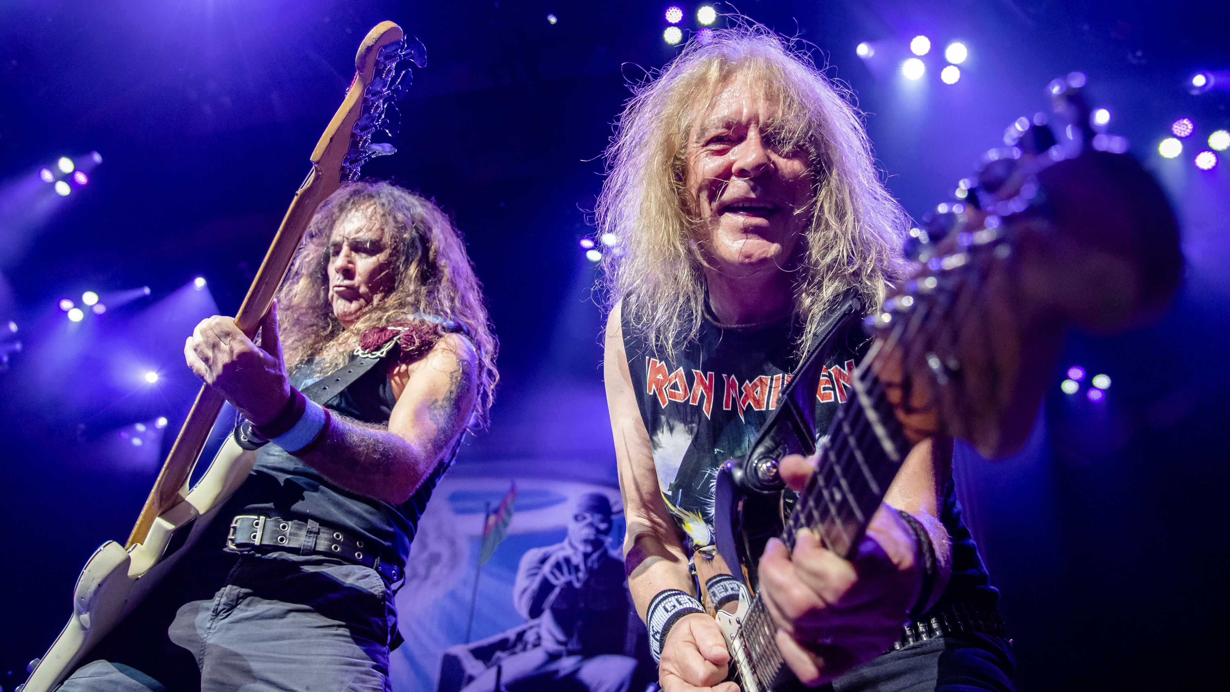 Steve Harris e Janick Gers do Iron Maiden (Foto: Amy Harris/AP)