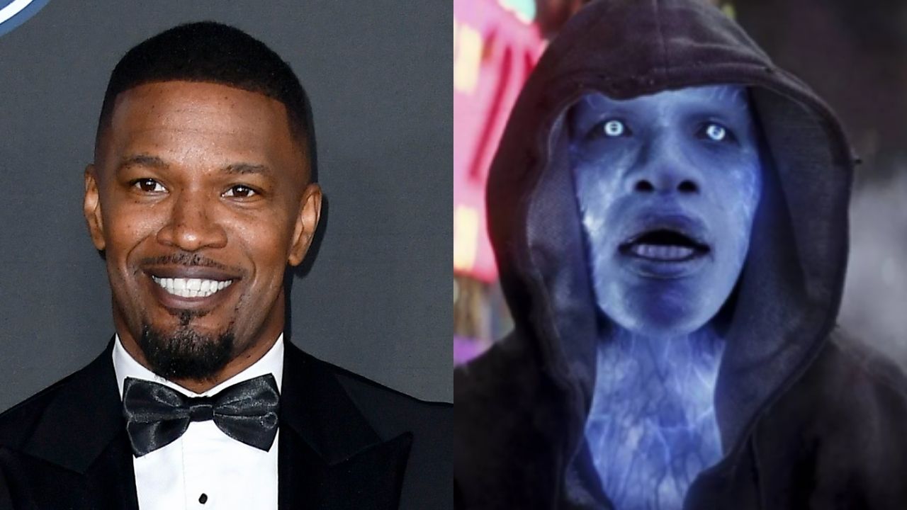 Jamie Foxx como Electro (Foto 1: Frazer Harrison/Getty Images/ Foto 2: Reprodução)
