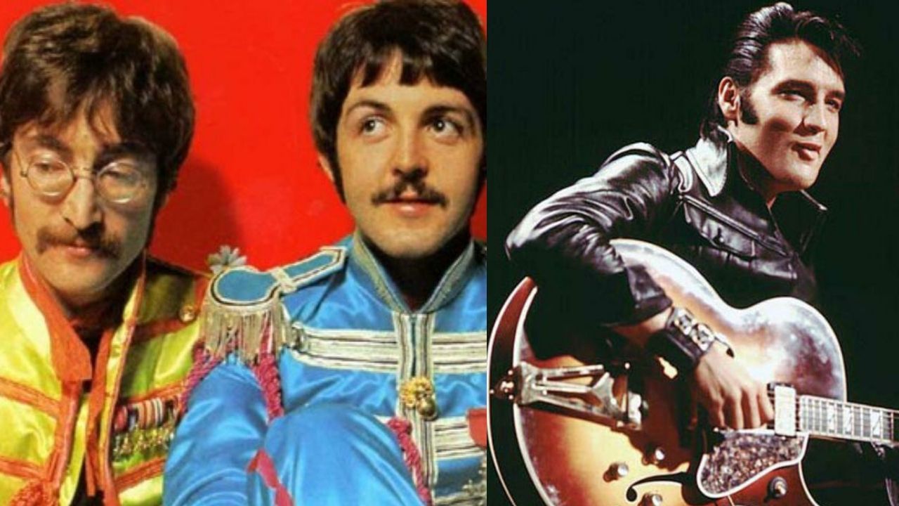 Montagem de John Lennon e Paul McCartney (Foto: Reprodução) e Elvis Presley (Foto: NBC)