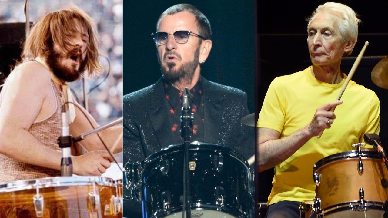 Ringo Starr (Foto: Kevork Djansezian / Getty Images)/ John Bonham (foto: divulgação)/ Charlie Watts (Foto: Divulgação)