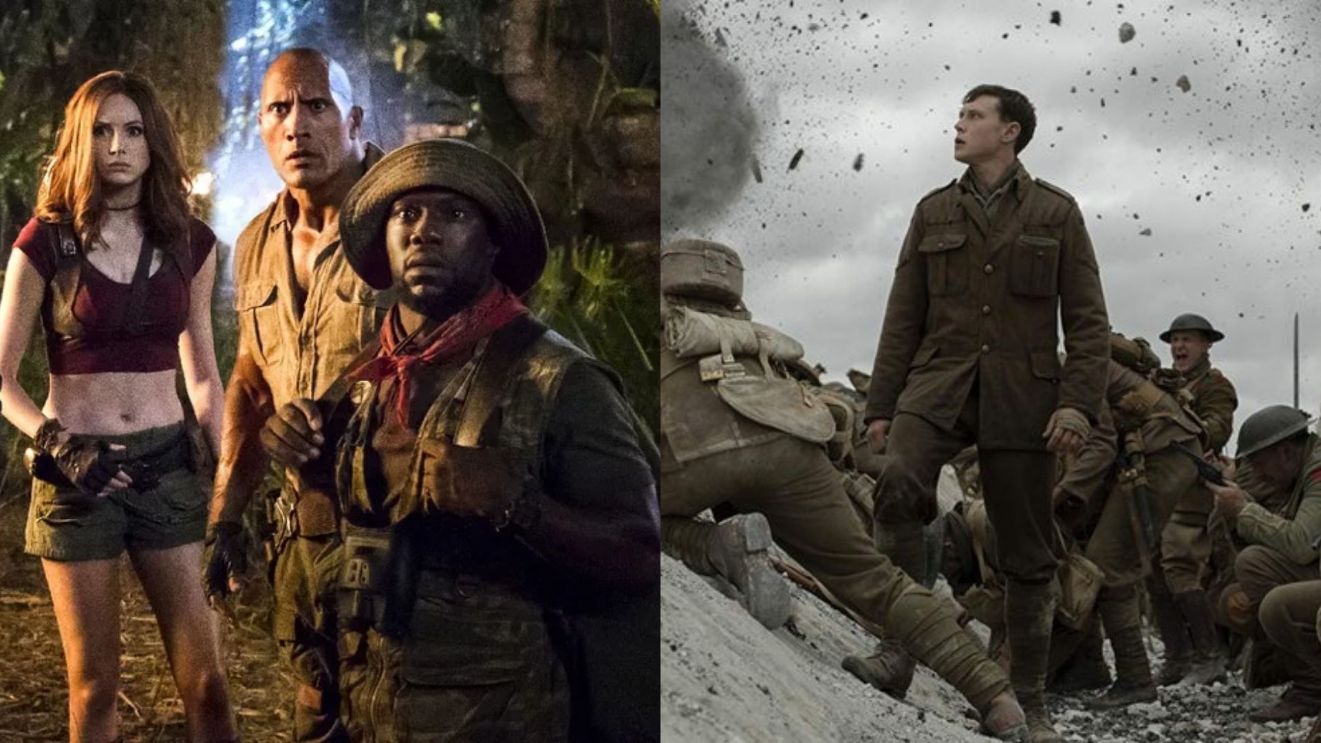 Jumanji: Bem-vindo à Selva (Foto: Divulgação) / 1917 (Foto: Francois Duhamel / Universal Pictures)
