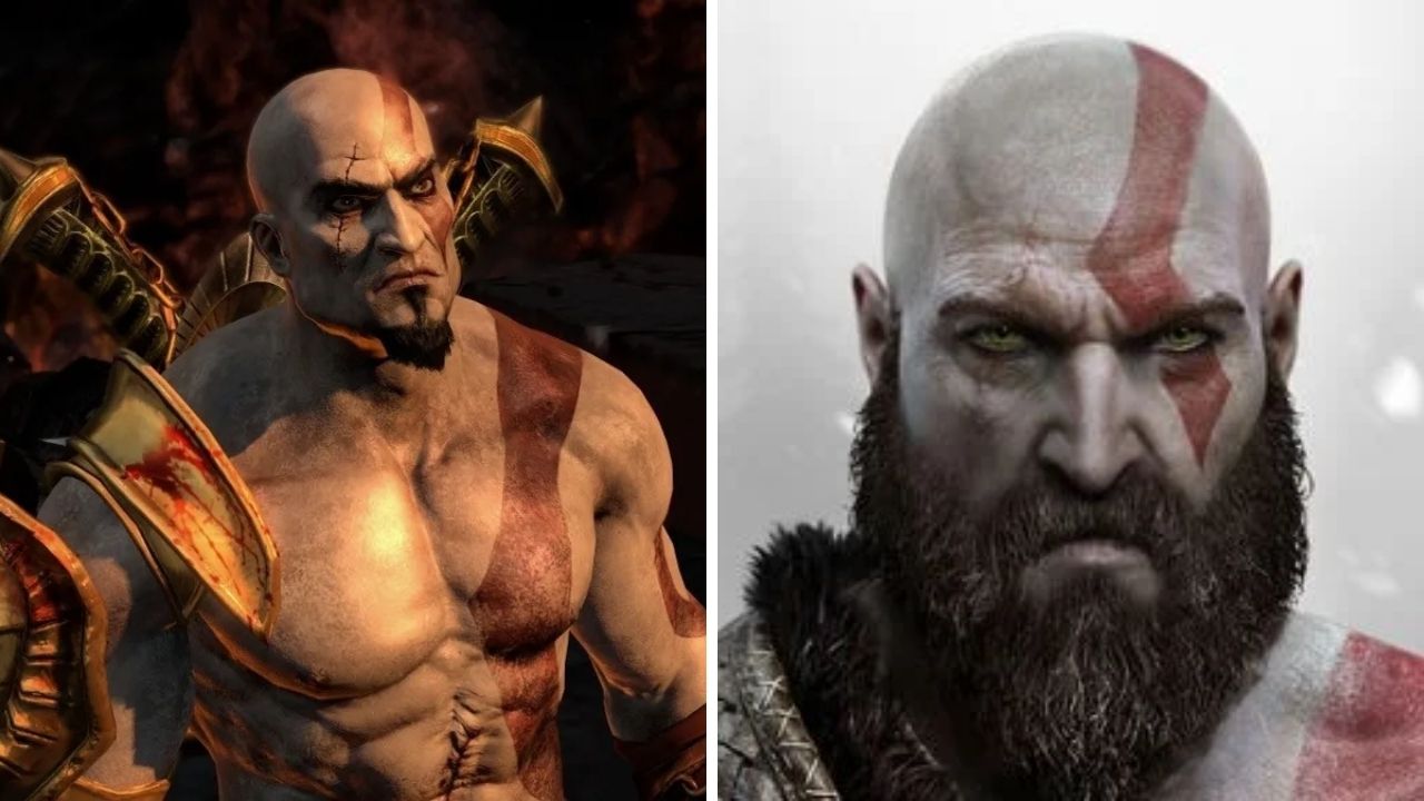 Kratos em God of War (Foto: Reprodução/Sony Santa Monica) e reboot da franquia (Foto: Reprodução/Sony Santa Monica)