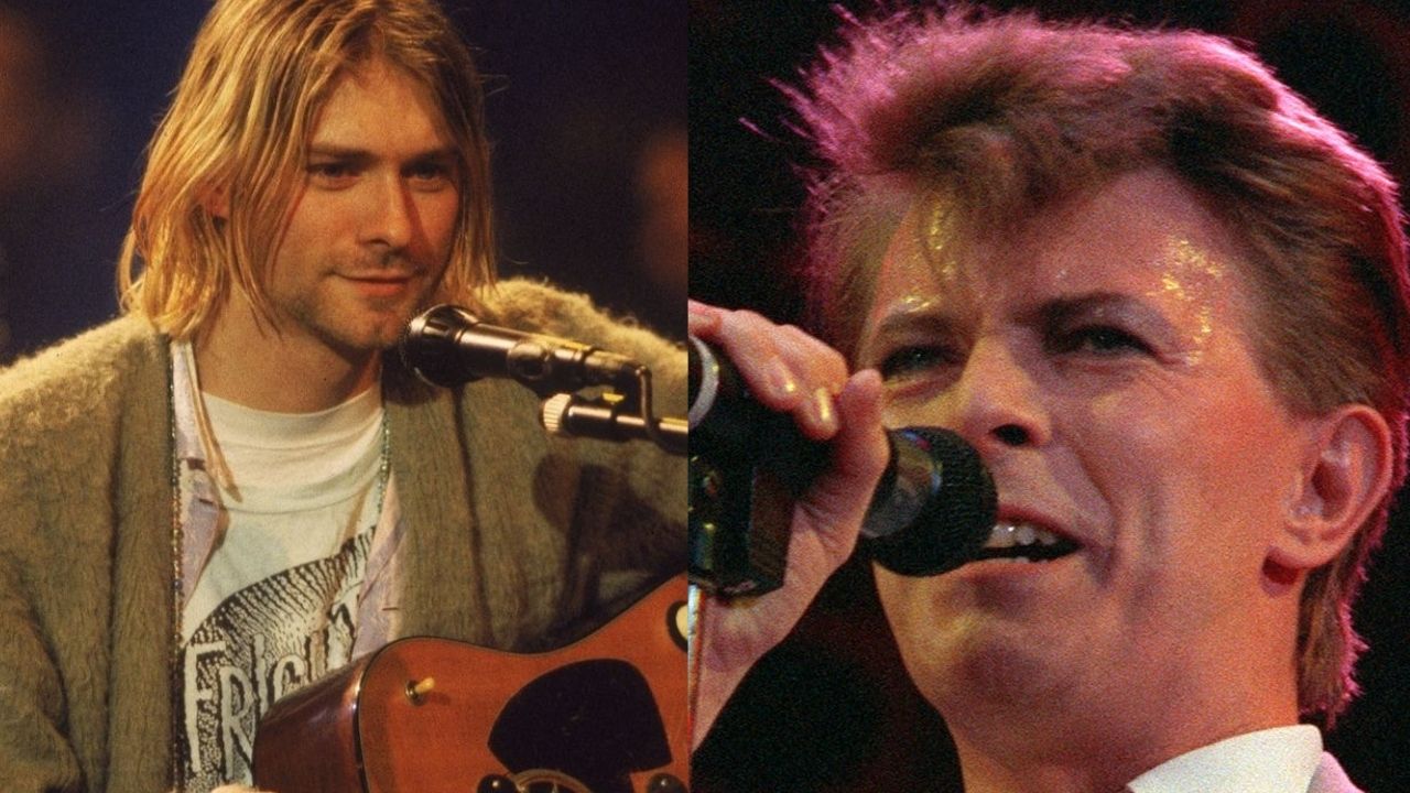 Kurt Cobain em cena do MTV Unplugged (Foto: Divulgação/MTV)/ David Bowie (Foto: Joe Schaber/AP)