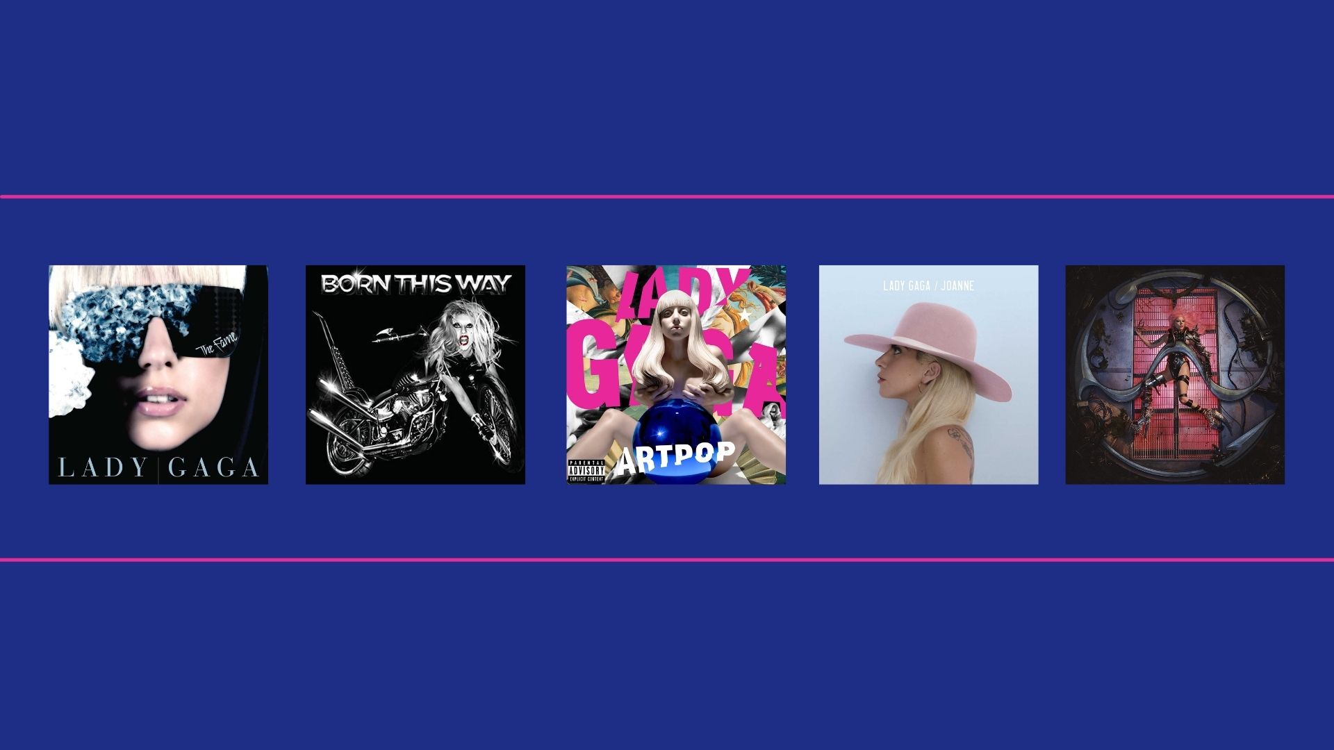 Capas de alguns dos álbuns de sucesso de Lady Gaga