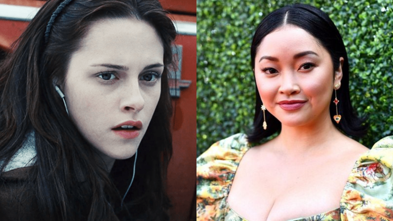 Kristen Stewart como Bella Swan em Crepúsculo (Foto: Divulgação) e Lana Condor (Foto: Emma McIntyre / Getty Images)