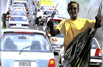 Lloyd retratou o emprego informal atráves de vendedores no trânsito