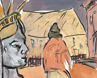 Detalhe de uma pintura de Dylan, intitulada The Statue of London