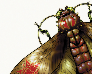 Detalhe da capa de um dos cadernos de The Exterminators, HQ que vai à TV