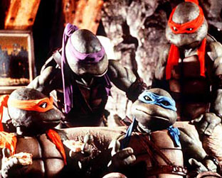 As Tartarugas Ninja, interpretadas por atores, em 1993