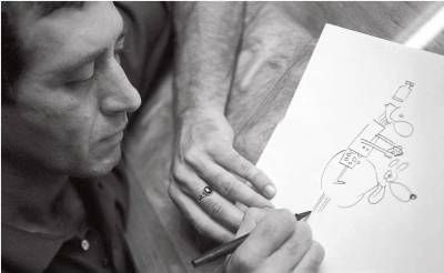 ENGAJADO E ALUCINADO Glauco desenha Geraldinho, um de seus personagens mais famosos. Nos últimos anos, as tiras que produzia eram especialmente dedicadas às críticas sociais