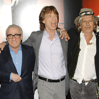 Martin Scorsese, Mick Jagger e Keith Richards em 2008, no lançamento de Shine a Light