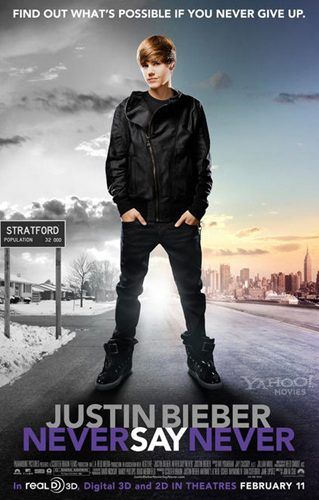 Pôster de Never Say Never, documentário sobre a trajetória de Justin Bieber