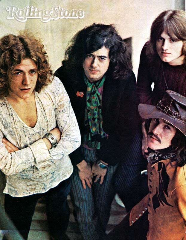 (A partir da esq.) Robert Plant, Jimmy Page, John Paul Jones e John Bonham, em uma das primeiras fotos promocionais do Led Zeppelin;