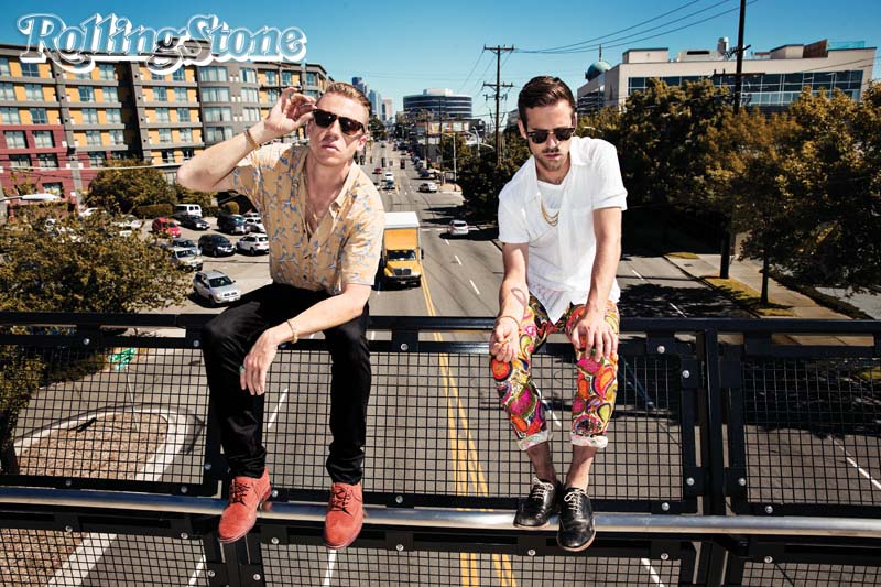 Incansáveis  Macklemore e o produtor Ryan Lewis, em Seattle. Até o final do ano, a dupla terá feito 200 shows
