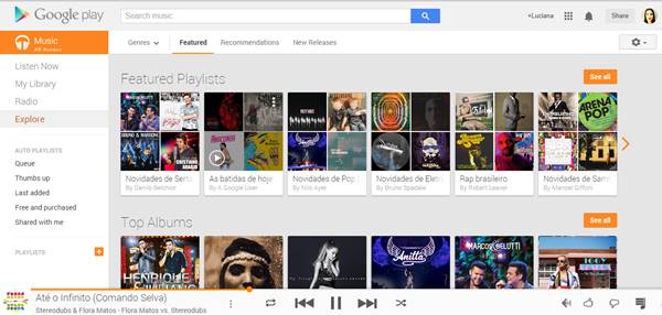Interface do Google Play Music para desktop
