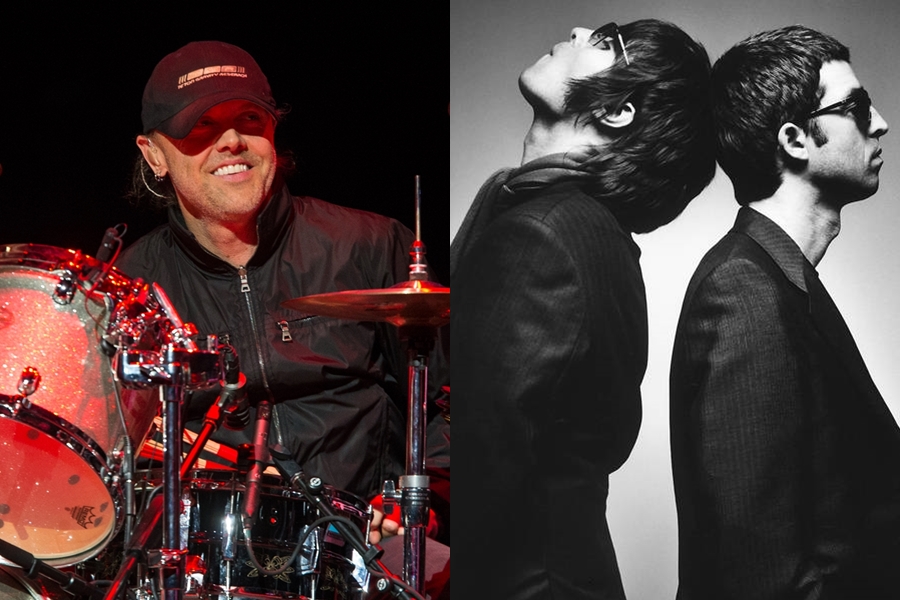 Lars Ulrich, baterista do Metallica, e os irmãos Gallagher, do Oasis