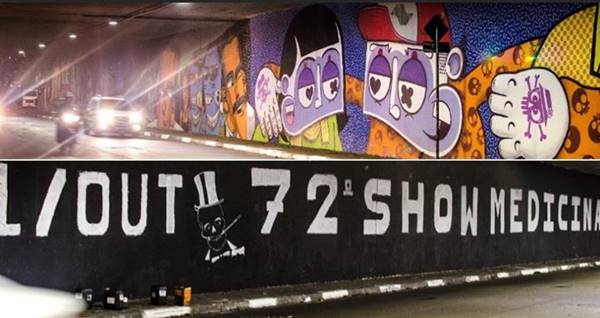 Grafite autorizado pela prefeitura de São Paulo é apagado e substituído por propaganda de festa da USP