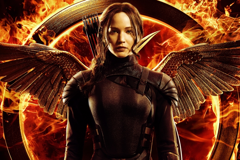 Katniss Everdeen, interpretada por Jennifer Lawrence, em Jogos Vorazes: A Esperança - Parte 1