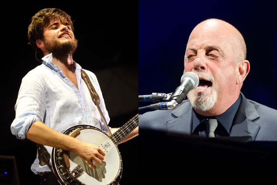Mumford and Sons (à esquerda) e Billy Joel (à direita)