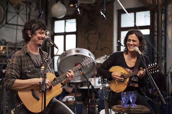 Pedro Luis e Zélia Duncan na gravação do DVD Aposto.
