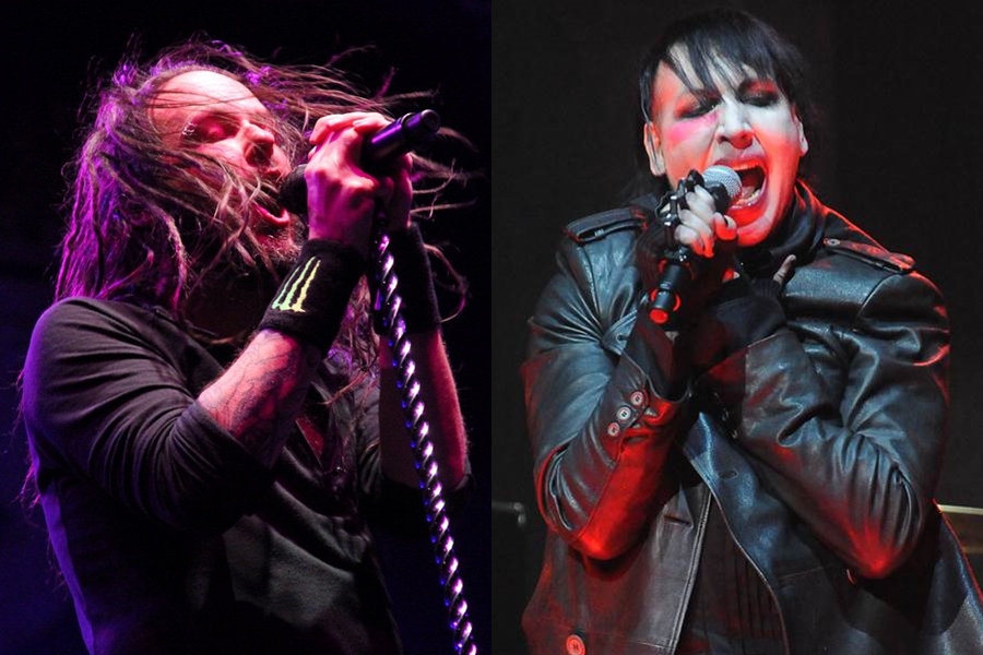 Jonathan Davis (líder do Korn, esquerda) e Marilyn Manson
