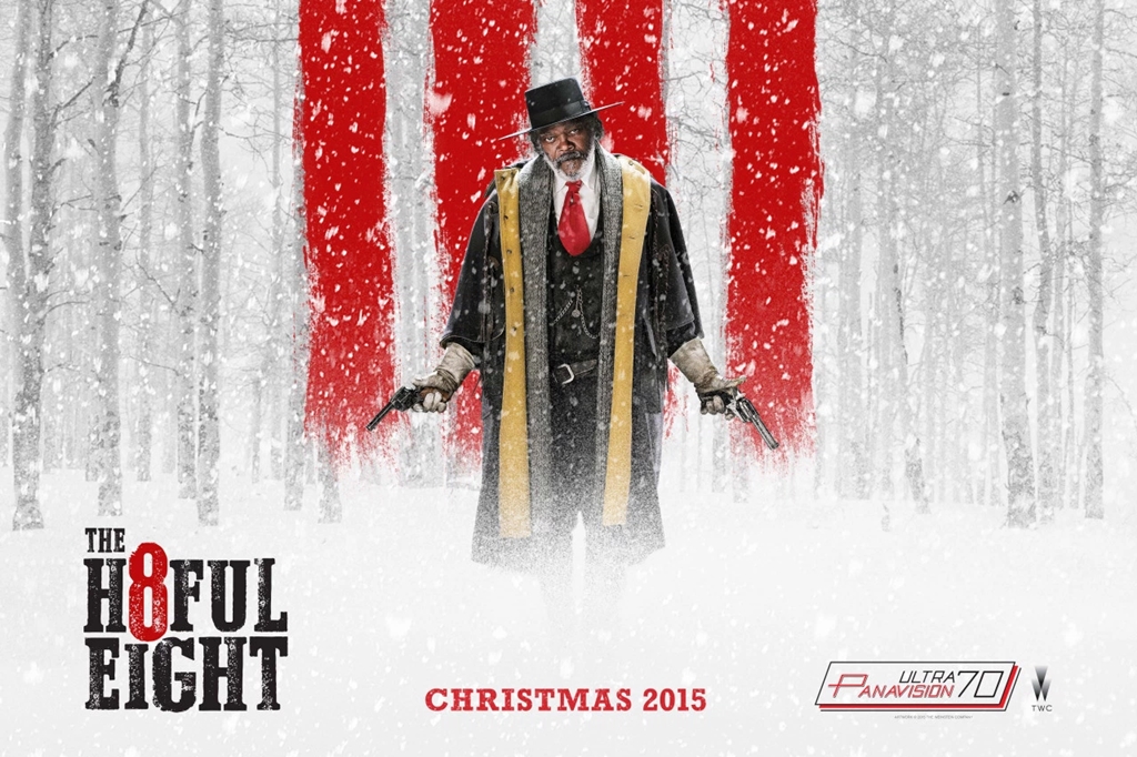 Pôster de Os 8 Odiados, filme de Tarantino, com o Major Marquis Warren (Samuel L. Jackson)