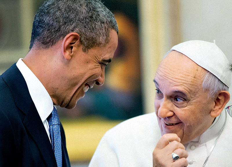 O presidente norteamericano Barack Obama esteve com Francisco no Vaticano, em 2014. O papa retribuiu com uma visita à Casa Branca no mês passado