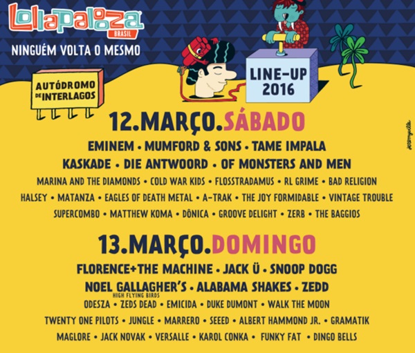 Atrações do Lollapalooza 2016 divididas por dia
