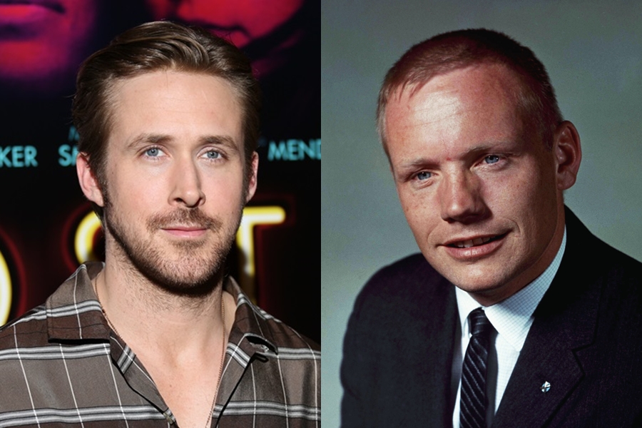 O ator Ryan Gosling e o austronauta Neil Armstrong