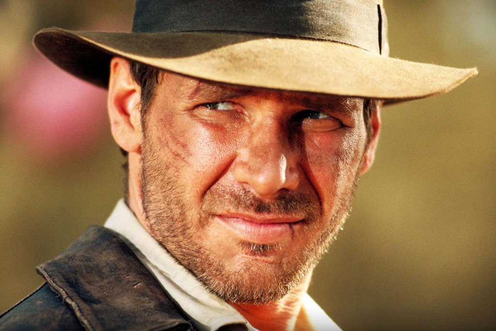O ator Harrison Ford na pele do protagonista de Indiana Jones
