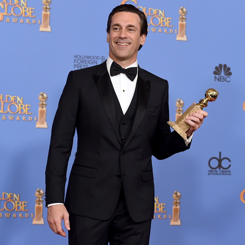 Jon Hamm no Globo de Ouro 2016. Ele bateu o brasileiro Wagner Moura na disputa pelo troféu