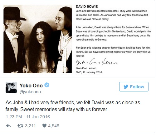 Yoko Ono, John Lennon e David Bowie