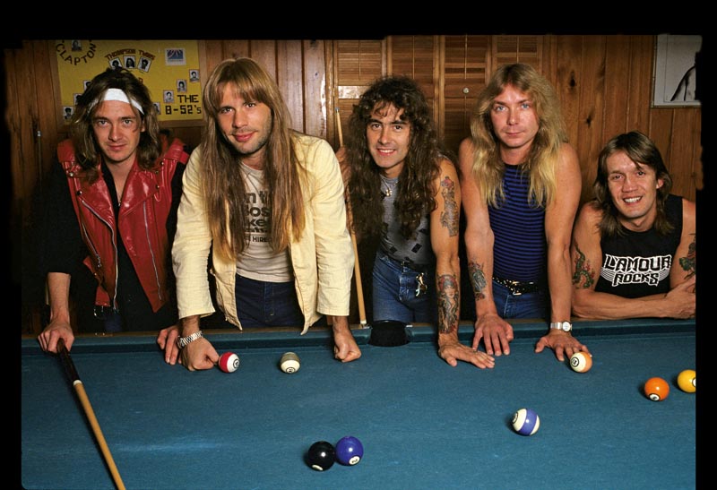 VELHOS TEMPOS  A formação que durou de 1981 a 1989 (da esq. para a dir.): Adrian Smith, Bruce Dickinson, Steve  Harris, Dave Murray e Nicko McBrain, antes da chegada de Janick Gers.