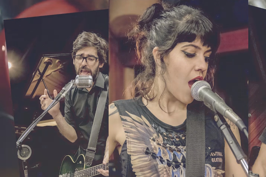 Integrantes do Supercombo durante o vídeo da faixa "Lentes", parceria com Negra Li