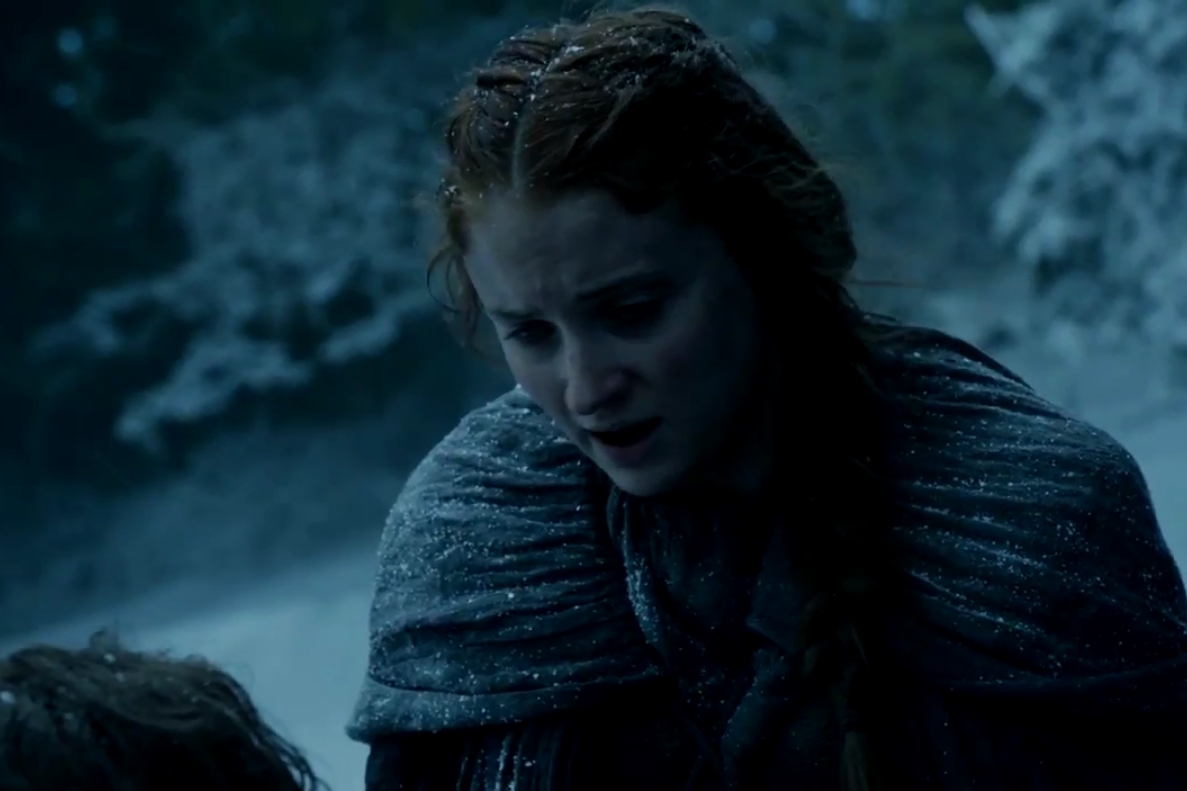 A atriz Sophie Turner na pele da personagem Sansa Stark em cena da sexta temporada de Game of Thrones