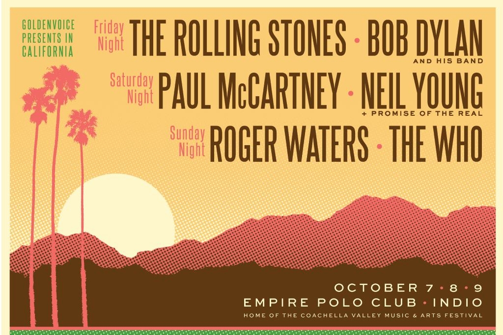 Cartaz do Desert Trip, festival que reúne Rolling Stones, Paul McCartney, Neil Young, Roger Waters, Bob Dylan e The Who