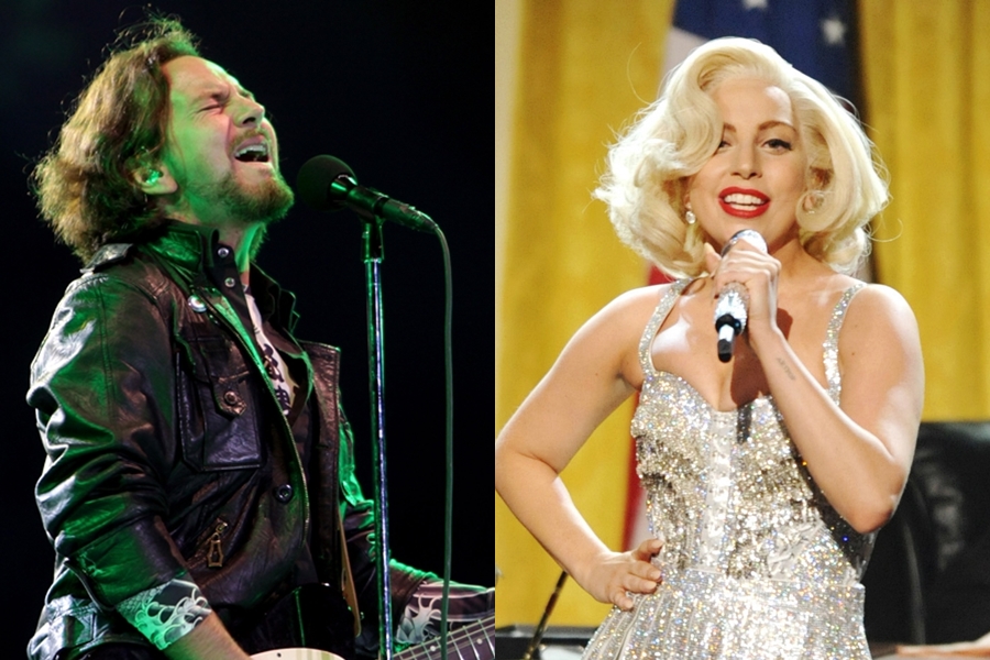 Eddie Vedder, vocalista do Pearl Jam e a cantora Lady Gaga