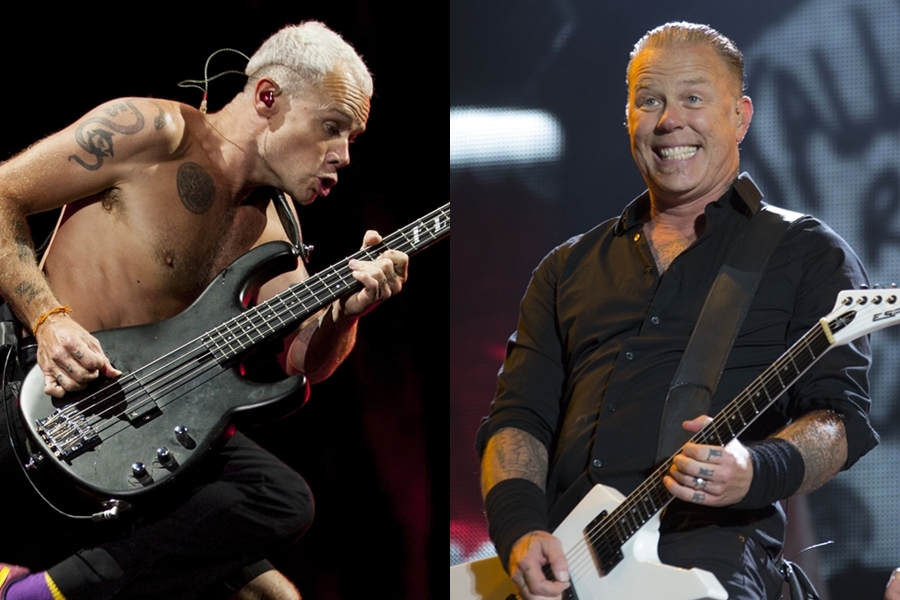 Flea (baixista do Red Hot Chili Peppers) e James Hetfield (vocalista e guitarrista do Metallica)