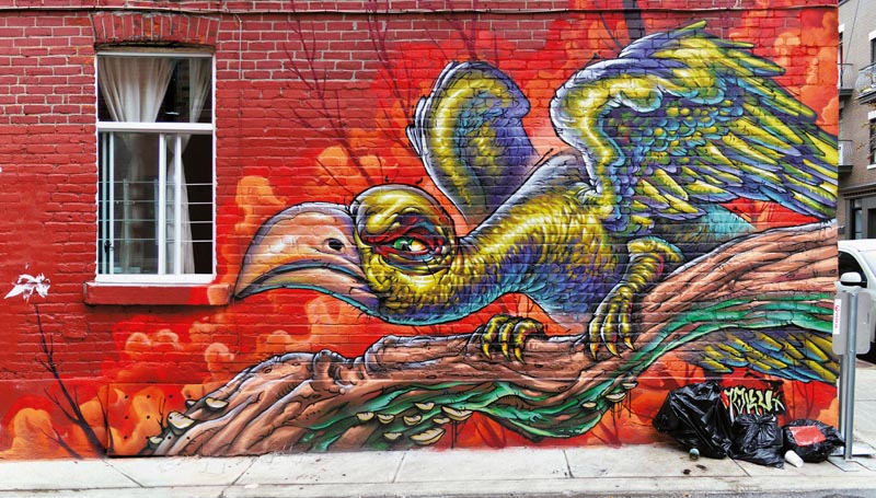 Grafi te feito por Smoky na cidade de Quebec, no Canadá. “Quando eu achei aquela parede, pedi na hora para  pintar. Fiz livremente e sem pressa