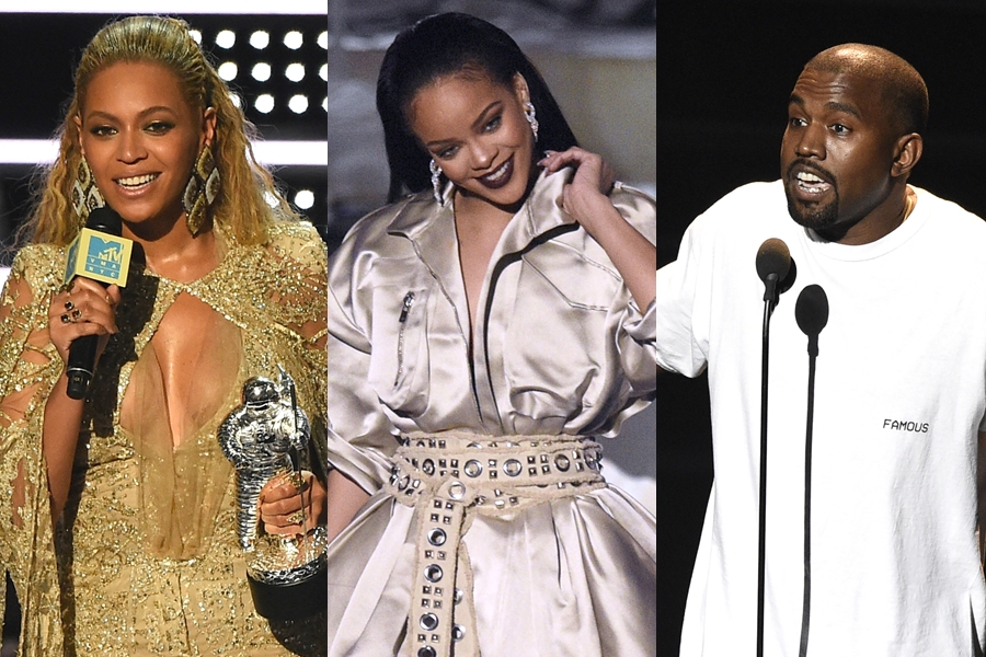 Beyoncé, Rihanna e Kanye West na edição 2016 da premiação VMA, da MTV norte-americano