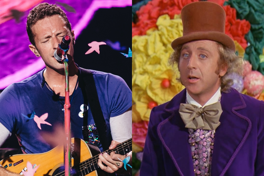 Chris Martin, do Coldplay, e Gene Wilder dando vida a Willy Wonka em A Fantástica Fábrica de Chocolate (1971)