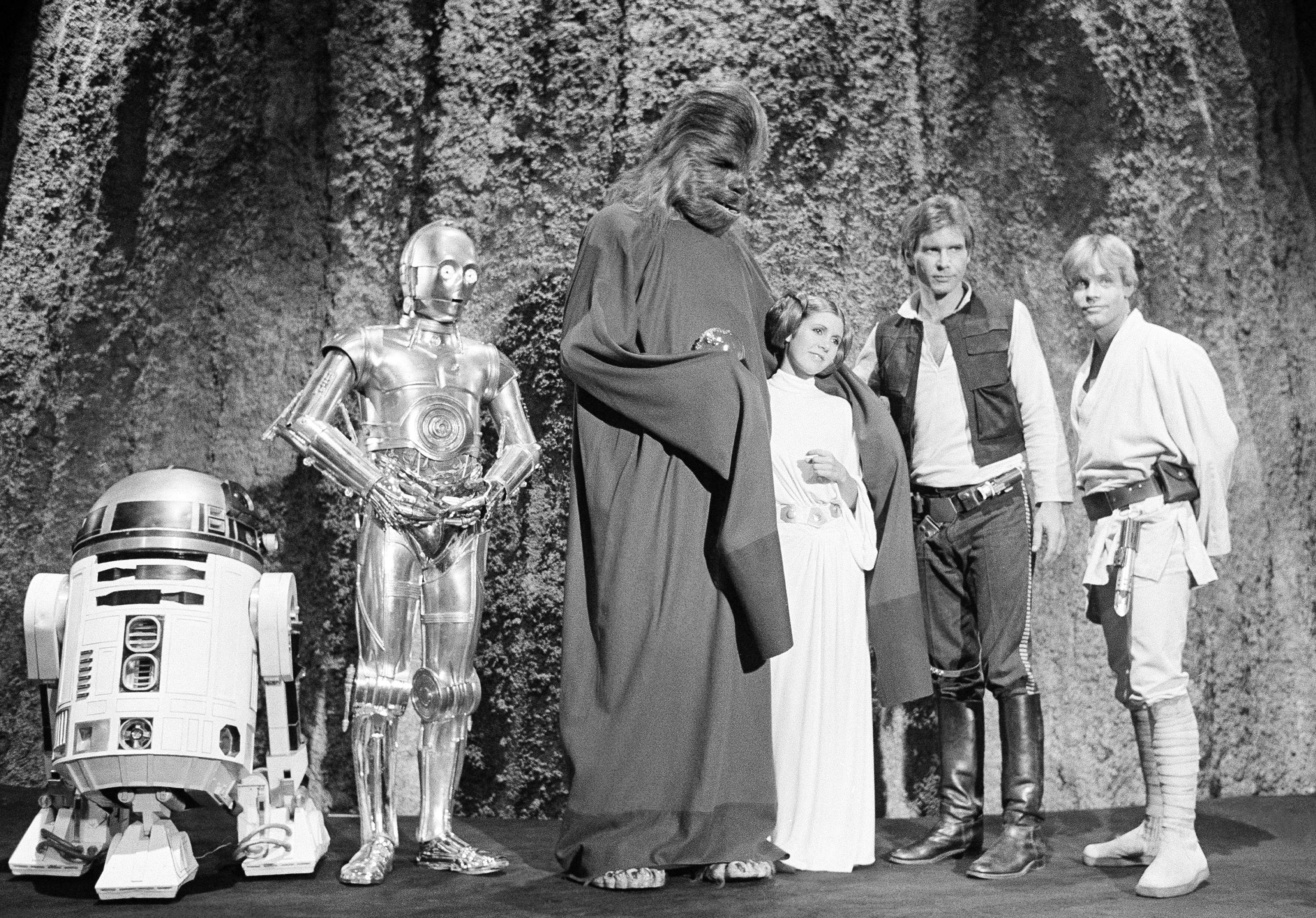 O elenco de Star Wars na gravação do especial para a TV The Star Wars Holiday no dia 13 de novembro de 1978.