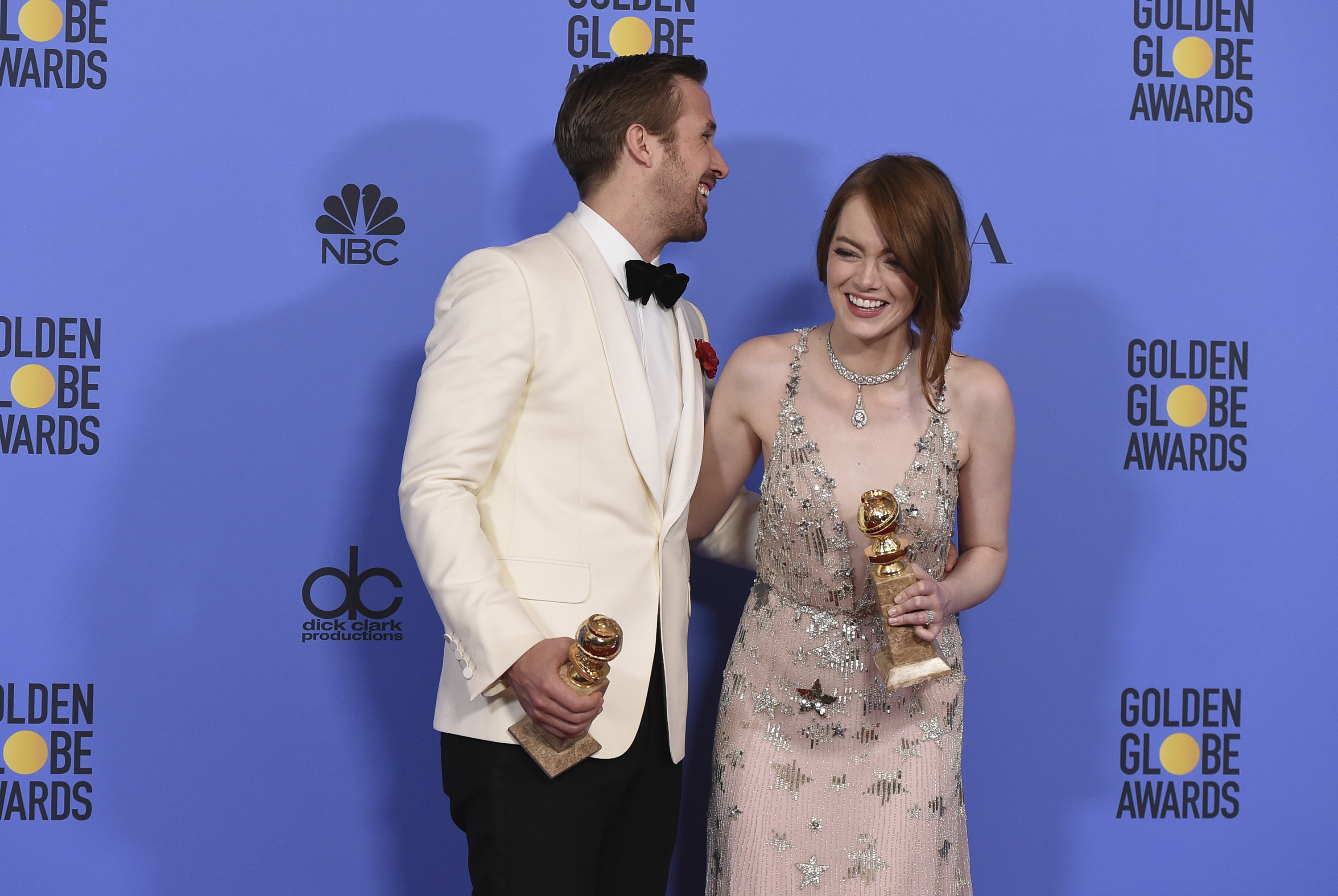 Emma Stone e Ryan Gosling, de La La Land, no Globo de Ouro 2017