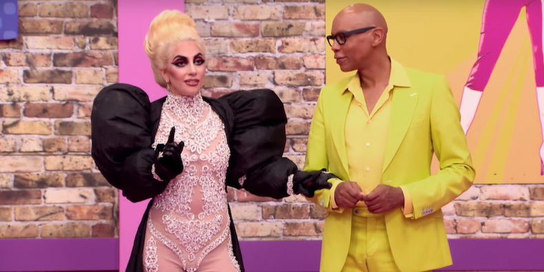 Lady Gaga e RuPaul no episódio de estreia da nona temporada de RuPaul's Drag Race