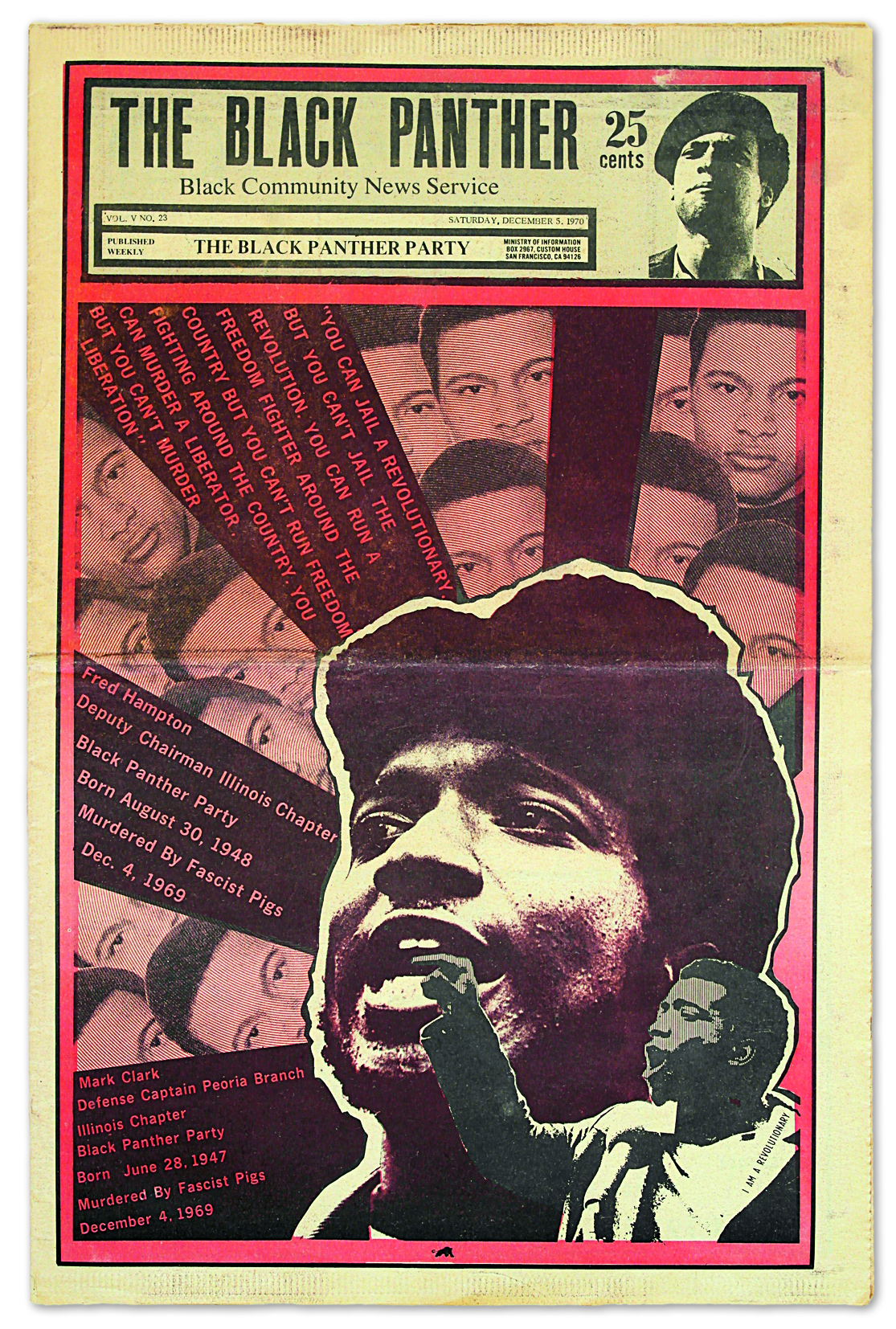 Obra de Emory Douglas, diretor artístico, designer e ilustrador do The Black Panther, jornal do extinto Partido dos Panteras Negras