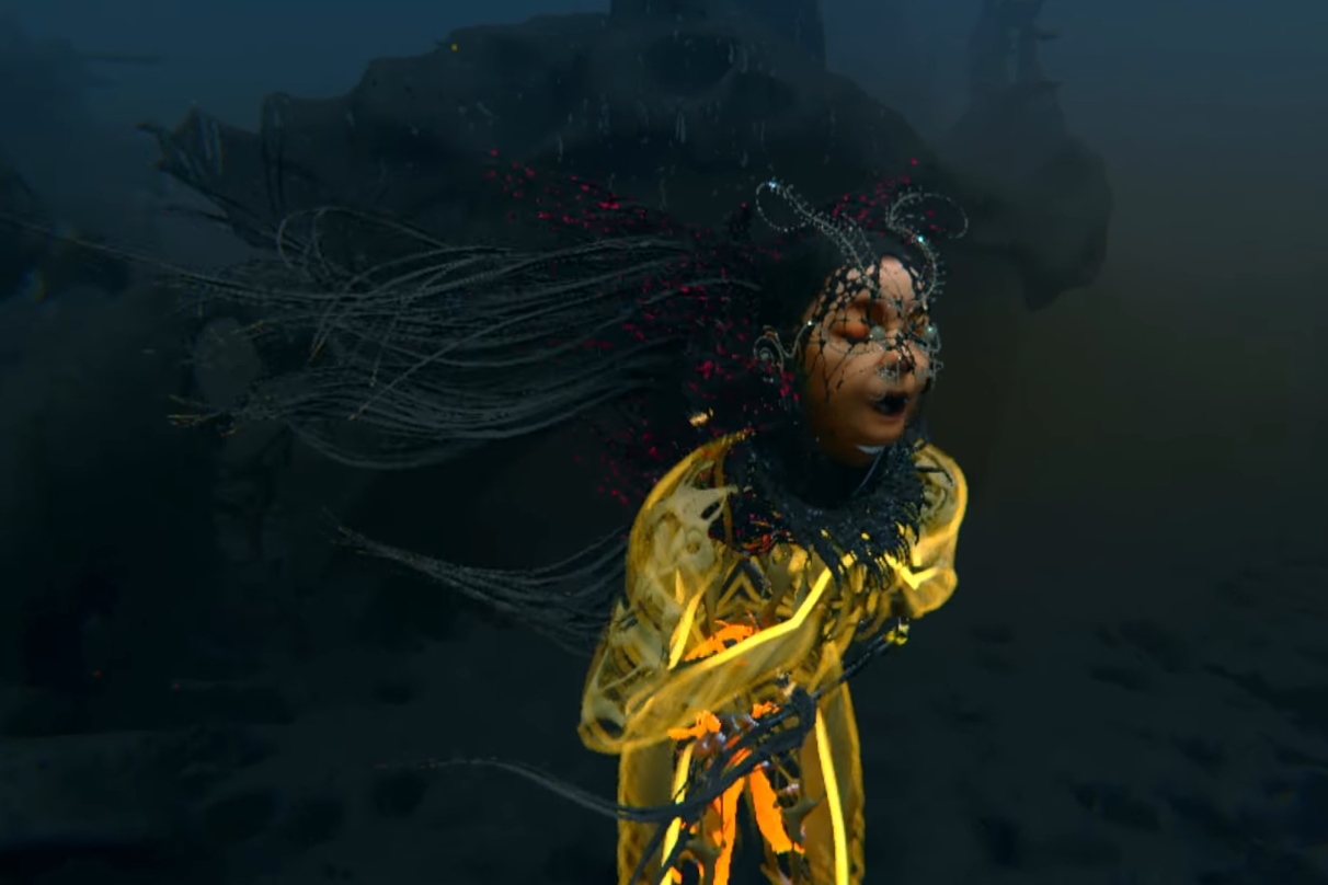 Avatar em realidade virtual de Björk em cena do clipe da música “Notget”