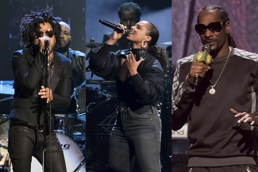 Lenny Kravitz, Alicia Keys e Snoop Dogg na cerimônia do Hall da Fama do Rock 2017