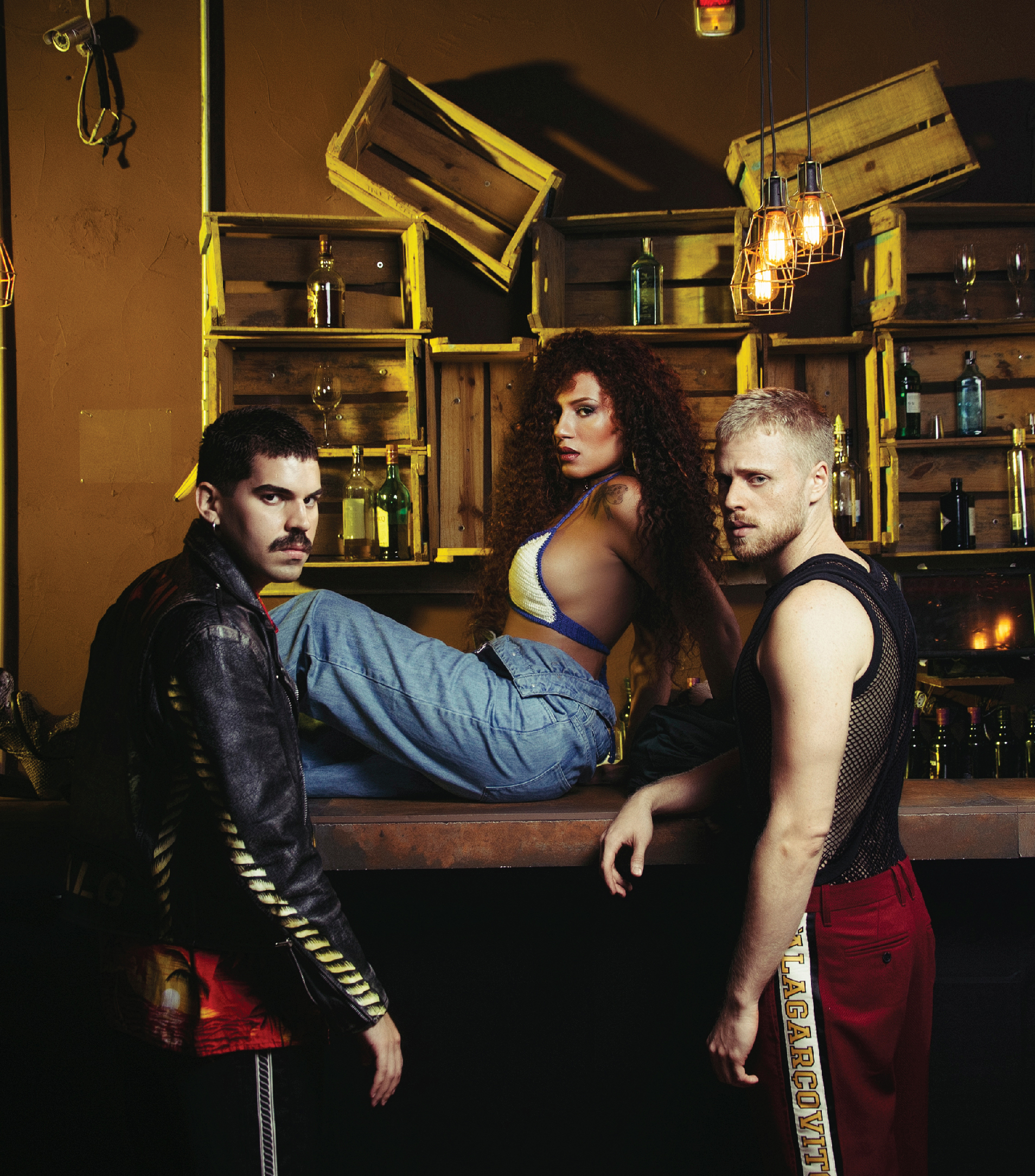 Os três integrantes da Banda Uó, Candy Mel, Mateus Carrilho e Davi Sabbag