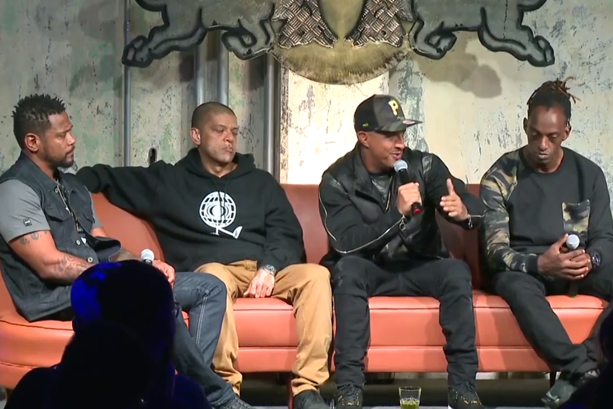 Edi Rock, KL Jay, Mano Brown e Ice Blue, do Racionais MC's, em vídeo de entrevista no Red Bull Music Academy Festival São Paulo